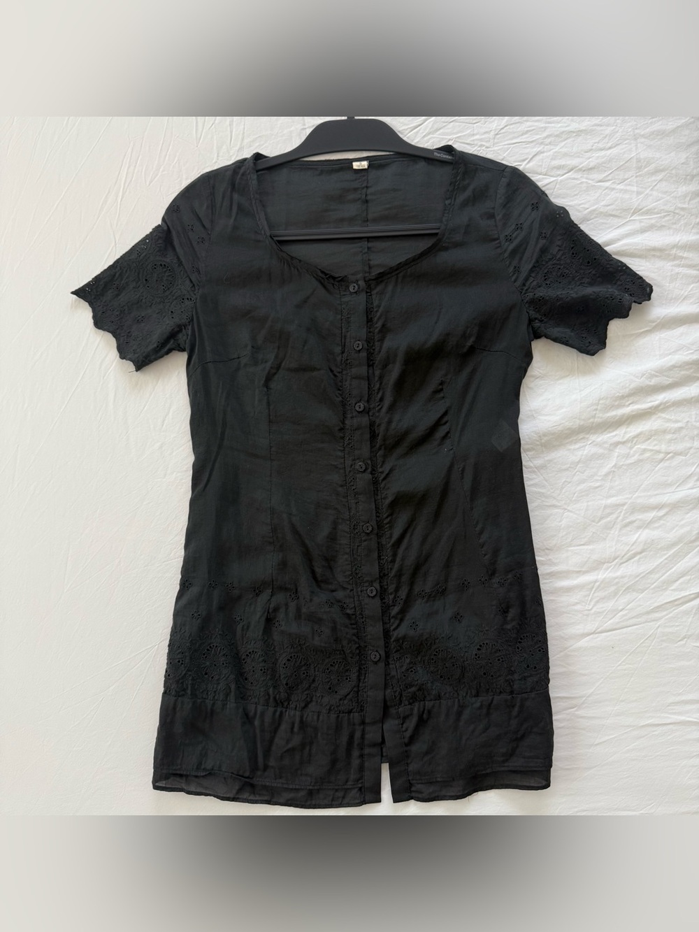 Black Button-Front Women's Short Sleeve Top